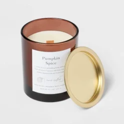 Clear Colored Glass With Woodwick And Brass Metal Inset Lid Pumpkin Spice - Threshold™ -Threshold GUEST 0f1ab2d8 1770 4918 b056 6328d597fa18