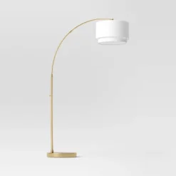 Knurled Metal Arc Floor Lamp With Tiered Shade Brass - Threshold™ -Threshold GUEST 2207f768 a8bf 4c56 b92f 67224c80eeec 1