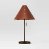 Table Lamp With Leather Shade Brown - Threshold™: Metal Base, Cone Shape, No Assembly, SGS Certified, 20" Height