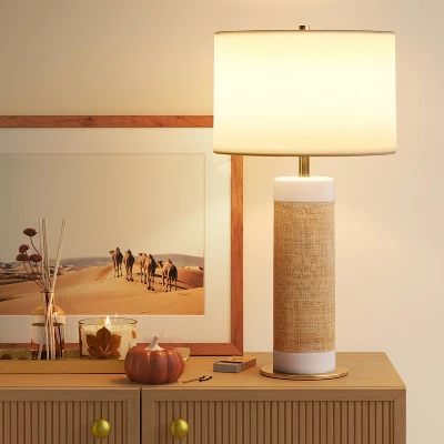 Ceramic Table Lamp With Natural Wrap White - Threshold™ 2 Ceramic Table Lamp With Natural Wrap White - Threshold™ - Image 2