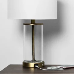 Fillable Accent With USB Table Lamp Brass - Threshold™: Modern Glass Nightstand Lamp, ETL Listed, No Bulb Included -Threshold GUEST 4230aee3 786a 4bde a46a 8ba460f4ad48 1