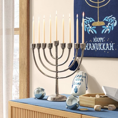Classic Cast Aluminum Menorah Antique Silver - Threshold™ 1 Classic Cast Aluminum Menorah Antique Silver - Threshold™