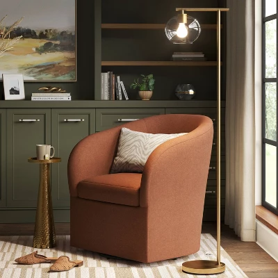 Brass Floor Lamp With Glass Shade - Threshold™: Modern Standing Light, ETL Listed, Metal Body 1 Brass Floor Lamp With Glass Shade - Threshold™: Modern Standing Light, ETL Listed, Metal Body