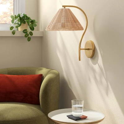 Rattan Wall Sconce Light Brass - Threshold™ 1 Rattan Wall Sconce Light Brass - Threshold™