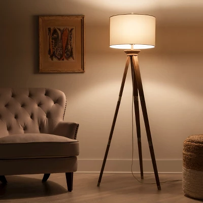 60"x16" Tripod Floor Lamp Oak Tone Wooden Finish - Threshold™: Elegant Standing Lighting, 3-Way Switch, UL Listed 3 60"x16" Tripod Floor Lamp Oak Tone Wooden Finish - Threshold™: Elegant Standing Lighting, 3-Way Switch, UL Listed - Image 3