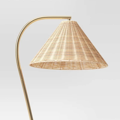 Gooseneck Floor Lamp With Natural Shade Brass - Threshold™: Adjustable, Rattan Shade, ETL Listed, Metal Base 3 Gooseneck Floor Lamp With Natural Shade Brass - Threshold™: Adjustable, Rattan Shade, ETL Listed, Metal Base - Image 3