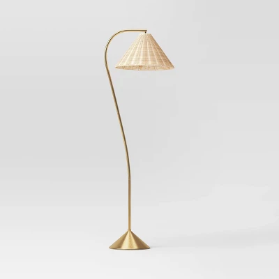 Gooseneck Floor Lamp With Natural Shade Brass - Threshold™: Adjustable, Rattan Shade, ETL Listed, Metal Base 1 Gooseneck Floor Lamp With Natural Shade Brass - Threshold™: Adjustable, Rattan Shade, ETL Listed, Metal Base