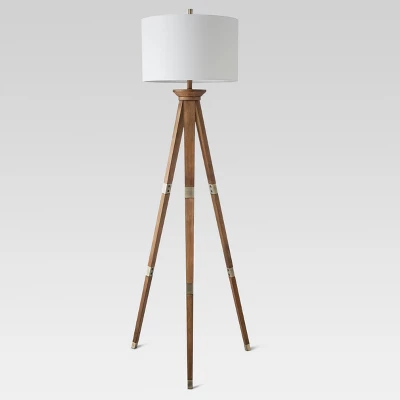 60"x16" Tripod Floor Lamp Oak Tone Wooden Finish - Threshold™: Elegant Standing Lighting, 3-Way Switch, UL Listed 2 60"x16" Tripod Floor Lamp Oak Tone Wooden Finish - Threshold™: Elegant Standing Lighting, 3-Way Switch, UL Listed - Image 2