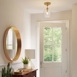 Threshold 7 Geneva Collection Glass Semi Flush Mount Ceiling Globe Brass - Threshold™