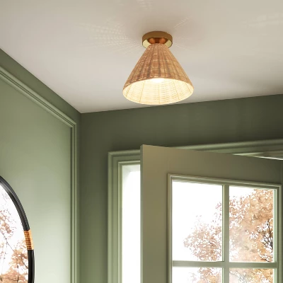 Rattan Fixed Ceiling Light Brass - Threshold™ 2 Rattan Fixed Ceiling Light Brass - Threshold™ - Image 2