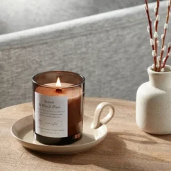 Threshold 25 Clear Colored Glass With Woodwick And Brass Metal Inset Lid Acorn + Black Pine Candle Brown - Threshold™