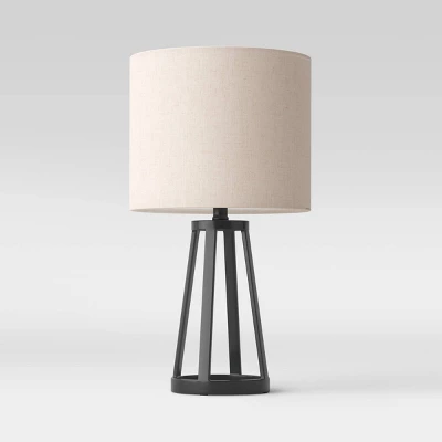Medium Modern Industrial Assembled Table Lamp Black - Threshold™: UL Listed, Cotton-Linen Shade, Metal Body, No Bulb Included 3 Medium Modern Industrial Assembled Table Lamp Black - Threshold™: UL Listed, Cotton-Linen Shade, Metal Body, No Bulb Included - Image 3