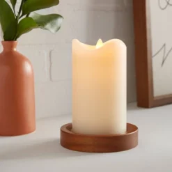 Threshold 31 5" X 3" LED Flickering Flame Candle Cream - Threshold™
